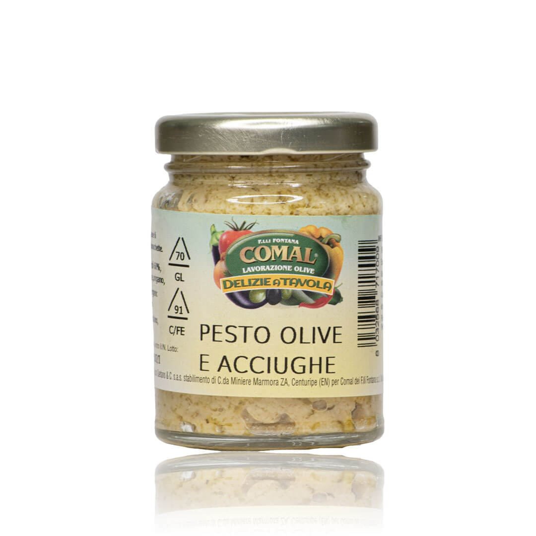 Crema di Olive Verdi e Acciughe "Comal" (90g): Il Sapore Autentico del Mediterraneo 1 Crema di Olive Verdi e Acciughe "Comal" (90g): Il Sapore Autentico del Mediterraneo